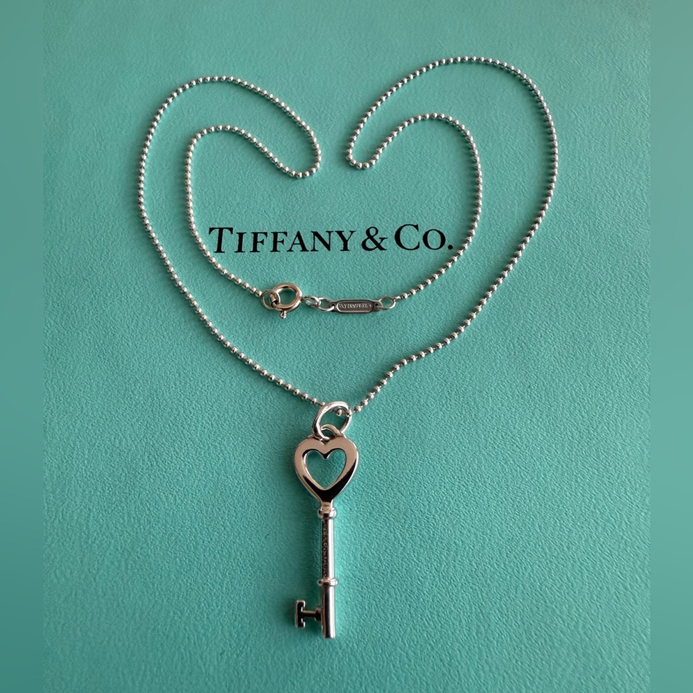 Tiffany&Co. Sterling Silver Key Pendant Beaded Necklace 16”